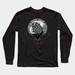 Viking Raven, Moon and Valknut Symbol Long Sleeve T-Shirt